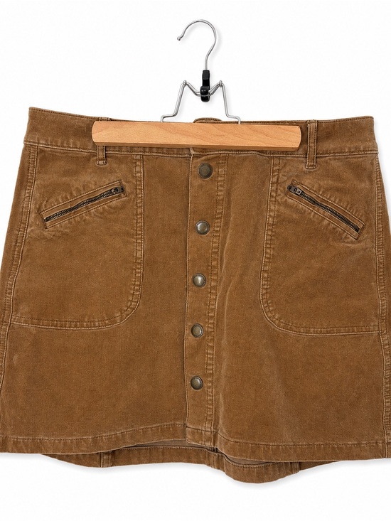 American Eagle Outfitters Dresses & Skirts - American Eagle Super Stretch X4 Corduroy Mini Skirt Tan Button Front Utility 14